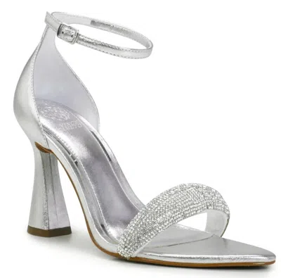 Vince Camuto Women's  Aylen Sandals Silver Ankle Strap Flared Heel Hawk1836