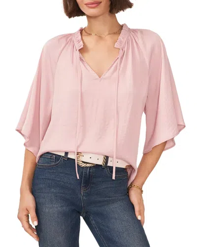 Vince Camuto Women's  Blouse Rose Pink Pleated Sheer Ruffle Split Neck Red466
