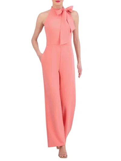 Vince Camuto Women's Signature Stretch Crepe Bow-neck Halter Jumpsuit In Papaya