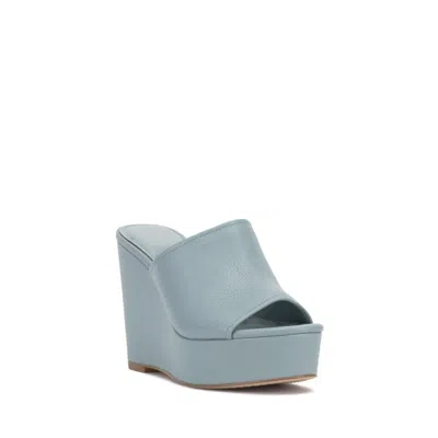 Vince Camuto Women's  Etta Sandals Blue Leather Slip On Wedge Heel Hawk2505