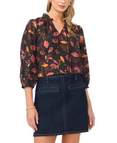Vince Camuto Tie-neck Linen-blend Peasant Blouse In Multi