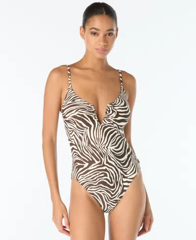 Vince Camuto Women's V-neck Printed One-piece Swimsuit In Black