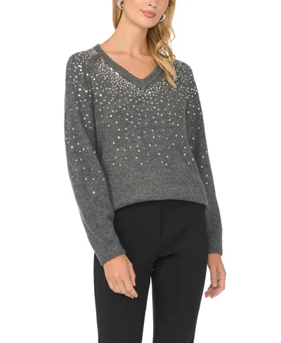 Vince Camuto Women's V-neck Sequin Ribbed-knit Sweater In Gray