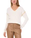 Vince Camuto Whipstitch V-neck Sweater In Antique White