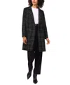 Vince Camuto Women's Windowpane-plaid Long Jacket In Rich Black