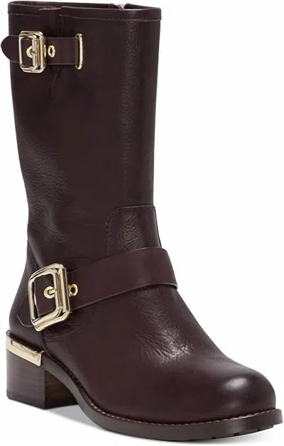 Vince Camuto Women's Windy Leather Moto Boots In Dark Burgundy In Brown