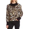 Vince Camuto Womens Animal Print Pullover Turtleneck Sweater In Black