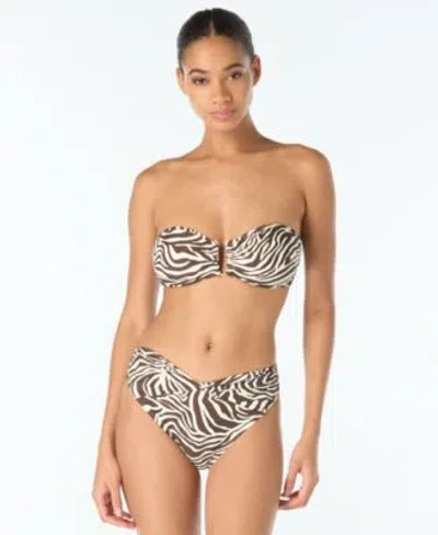 Vince Camuto Womens Bandeau Neck Swim Top Twist Front Bottoms In Brown