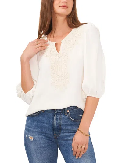 Vince Camuto Womens Bishop Sleeve Split Neck Blouse In White