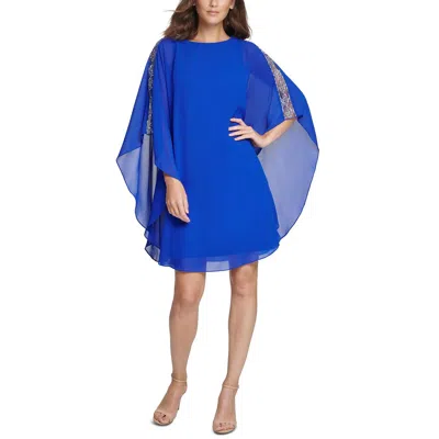 Vince Camuto Womens Chiffon Overlay Embellished Cocktail And Party Dress In Blue