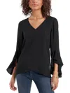 Vince Camuto Womens Chiffon V-neck Blouse In Black