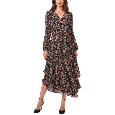 Vince Camuto Womens Chiffon V-neck Maxi Dress In Rich Black