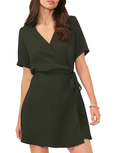 Vince Camuto Womens Collared Polyester Wrap Dress In Black