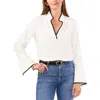 Vince Camuto Womens Contrast Trim Chiffon Blouse In White
