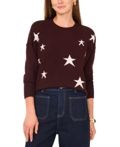 Vince Camuto Womens Cozy Crewneck Star Print Dropped Shoulder Sweater Xxs 3x In Brown