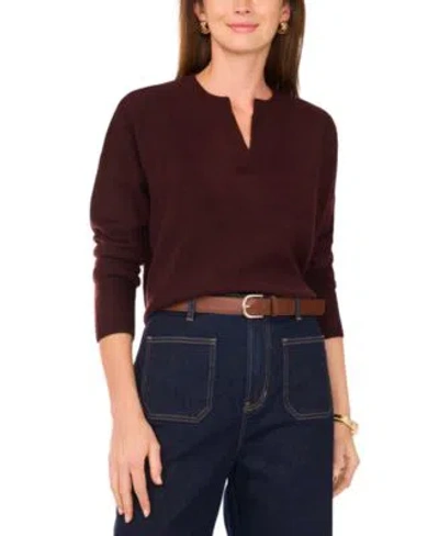 Vince Camuto Womens Cozy V Neck Dropped Shoulder Sweater In Brown