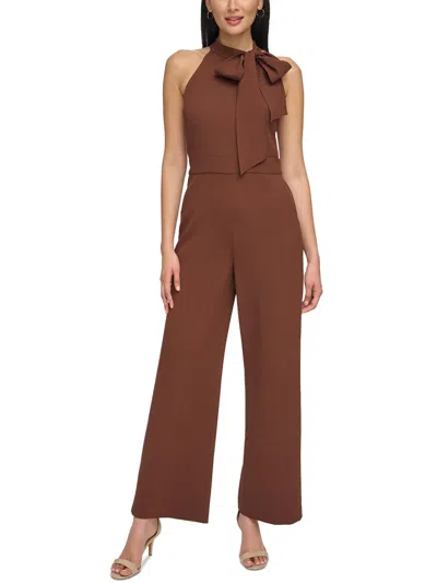 Vince Camuto Womens Crepe Bow Jumpsuit In Brown