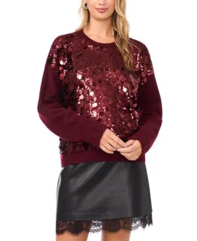 Vince Camuto Womens Crewneck Paillette Sequin Long Sleeve Sweater In Red