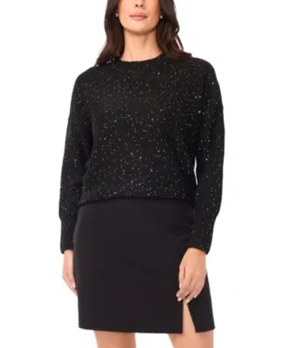 Vince Camuto Womens Crewneck Sequin Long Sleeve Sweater In Black