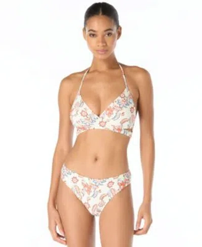 Vince Camuto Womens Cross Front Swim Top Printed High Cut Bottoms In Neutral