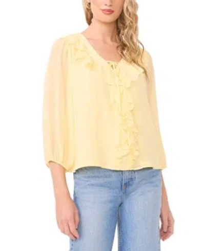 Vince Camuto Womens Double Ruffle Tie V Neck Blouse In Yellow