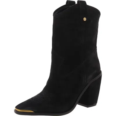 Vince Camuto Womens Embroidered Leather Cowboy, Western Boots In Black