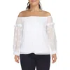 Vince Camuto Plus Size Off-the-shoulder Lace Bubble-sleeve Tie-hem Blouse In Multi