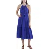Vince Camuto Halter Neck Cotton Eyelet Midi Dress In Blue