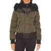 Vince Camuto Womens Faux Fur Cold Weather Bomber Jacket In Green
