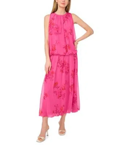 Vince Camuto Womens Floral Crewneck Sleeveless Blouse Maxi Skirt In Pink
