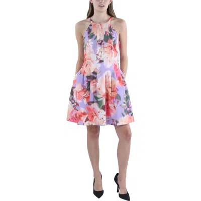 Vince Camuto Womens Floral Print Mini Fit & Flare Dress In Purple