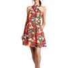Vince Camuto Womens Floral Print Polyester Fit & Flare Dress In Red