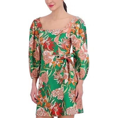 Vince Camuto Womens Floral Print Short Mini Dress In Green