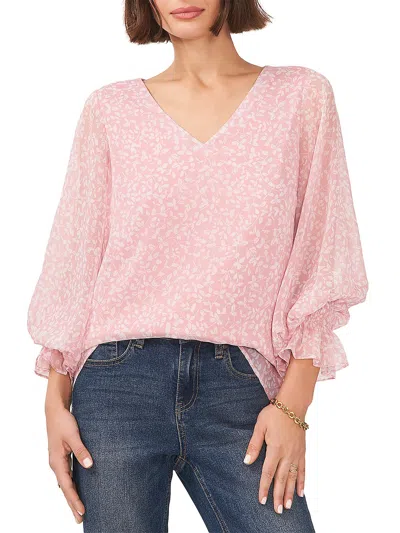 Vince Camuto Womens Floral Print V-neck Blouse In Pink