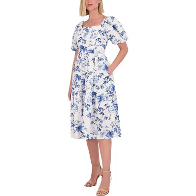 Vince Camuto Womens Floral Smocked Midi Dress In Blue