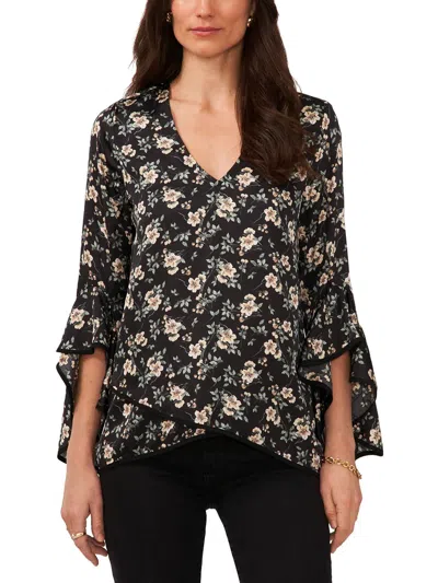 Vince Camuto Womens Floral V Neck Blouse In Black