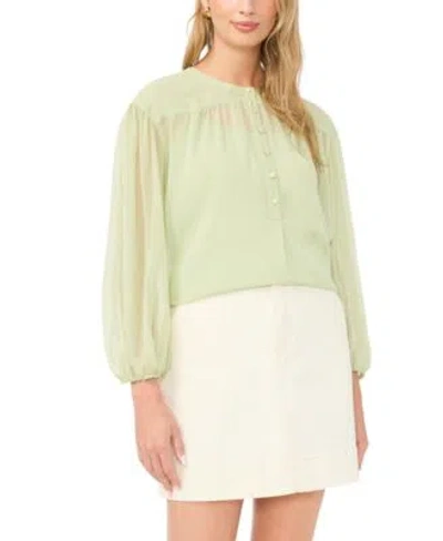Vince Camuto Womens Half Placket Shirred Yoke Blouse In Green