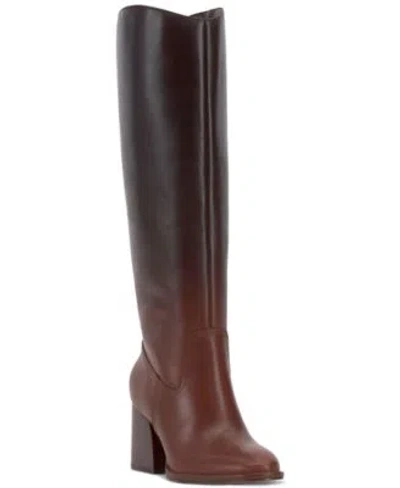 Vince Camuto Womens Leila Block Heel Knee High Boots Regular Wide Extra Wide Calf In Chocolate Fade