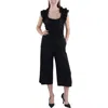 Vince Camuto Ruffle Shoulder Linen Blend Crop Jumpsuit In Black