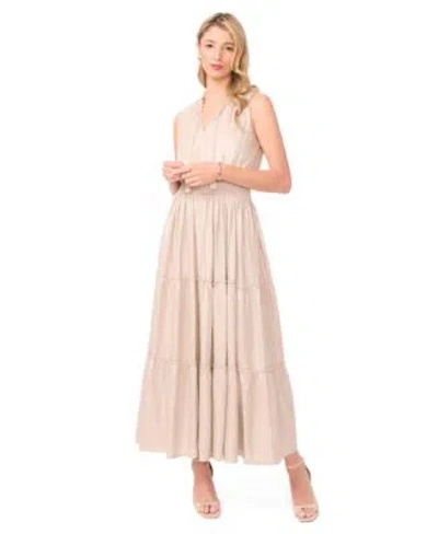 Vince Camuto Womens Linen Tiered Ruffle Maxi Dress In Brown