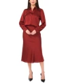 Vince Camuto Womens Long Sleeve Satin Button Front Top Midi Skirt In Red