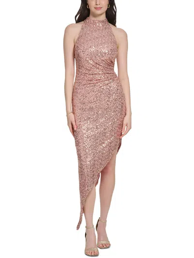 Vince Camuto Womens Mesh Sequined Evening Dress In Pink