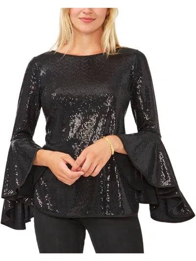 Vince Camuto Womens Metallic Bell Sleeves Blouse In Black