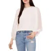 Vince Camuto Womens Metallic Bishop Sleeve Blouse In White