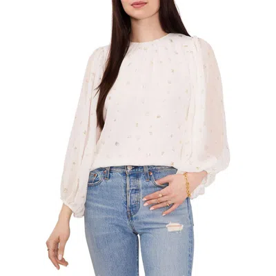 Vince Camuto Womens Metallic Bishop Sleeve Blouse In White