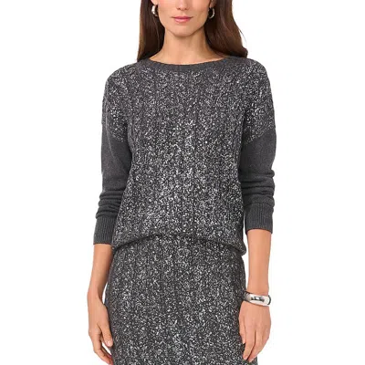 Vince Camuto Womens Metallic Cable Knit Crewneck Sweater In Medium Heather Grey