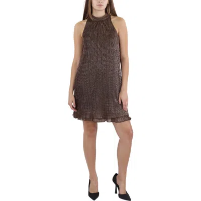 Vince Camuto Womens Metallic Crinkled Halter Dress In Brown