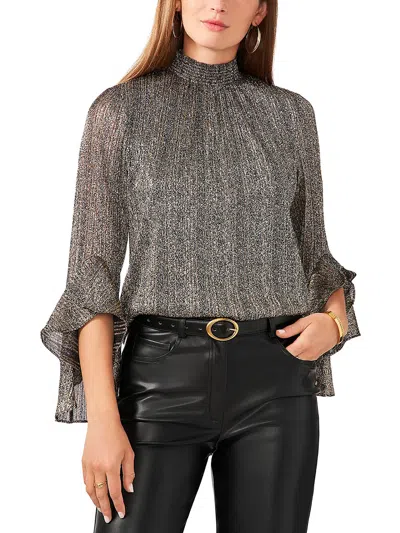 Vince Camuto Womens Metallic Mock Neck Blouse In Black