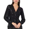 Vince Camuto Womens Metallic Nylon Wrap Top In Rich Black
