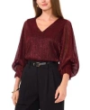 Vince Camuto Womens Metallic V Neck Sheer Sleeve Top Xxs 3x In Burgundy